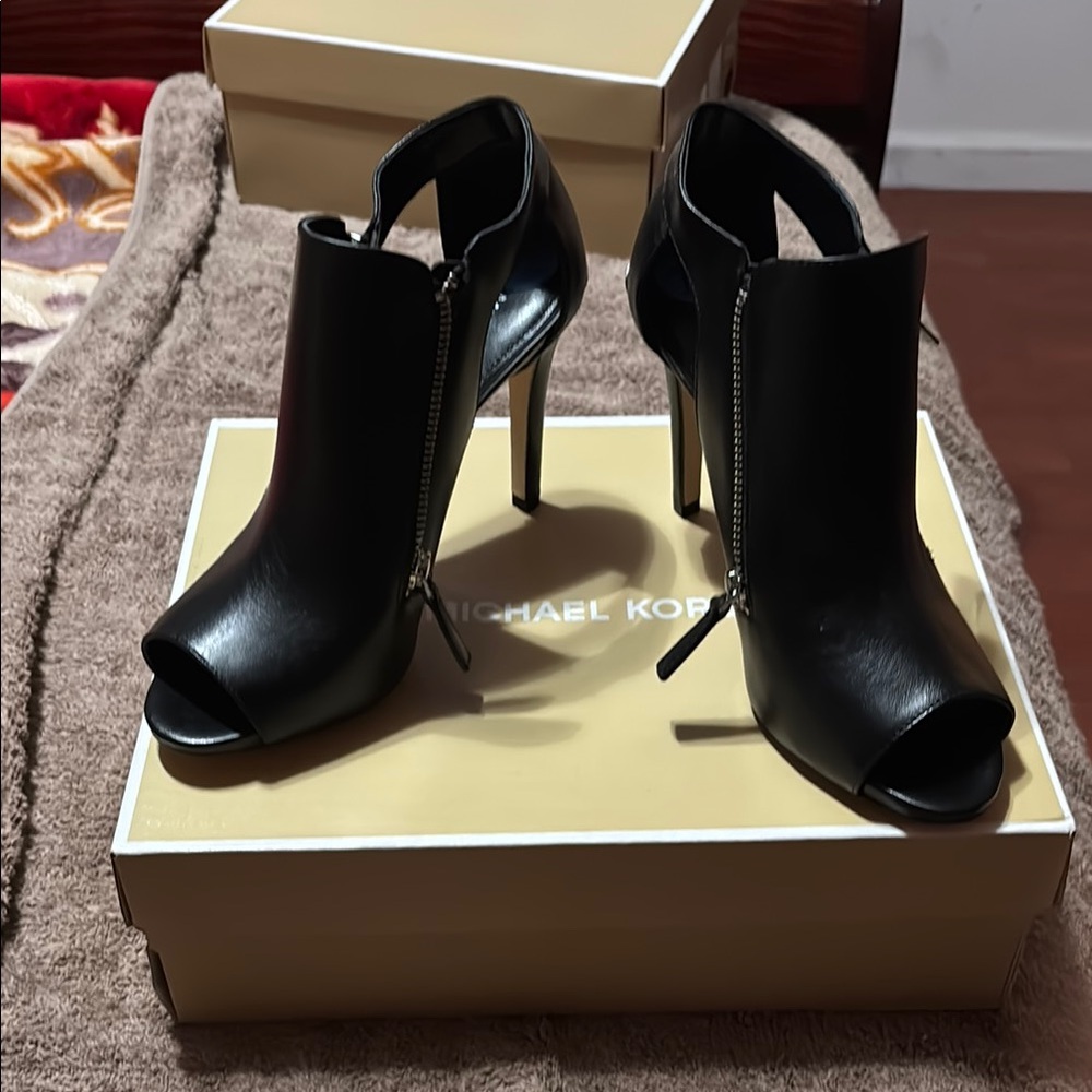 Michael Kors Black Heeled Boots with Peep-Toe